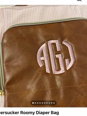 Unused Diaper Bag Roomy Monogrammed Seersucker & Pink Embroidery